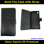 Book Flip Case with Strap For Sony Xperia Z5 Premium E6853 Slim Fit Look